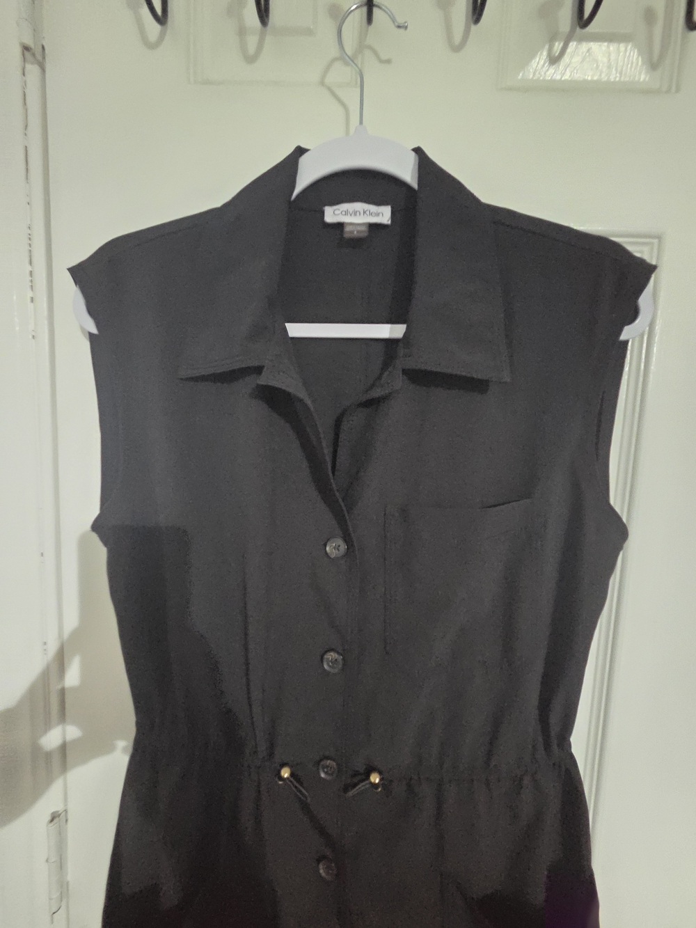 Calvin Klein Black Sleeveless Utiliry Button Up Pockets Shirt Midi Dress, Size 4 - Picture 2 of 9